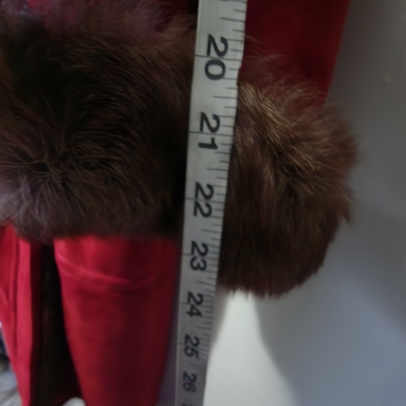 Red Shearling Wool Women's Coat sz: S (bust 37), length 53", Shoulder Length 23" - Picture 8 of 12